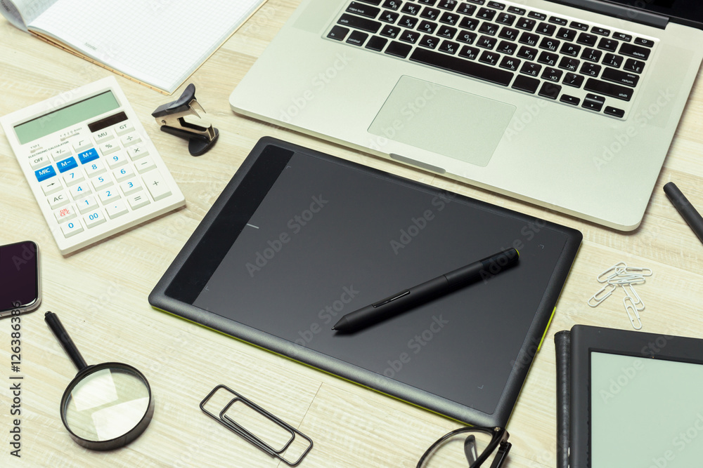 Working place of designer, close-up Working place of designer, close-up