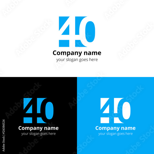 40 logo icon flat and vector design template. Monogram years numbers four and zero. Logotype forty with blue color. Creative vision concept logo, elements, sign, symbol for card,