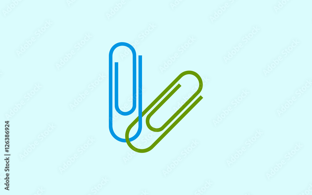 Icon symbol. Set colored paper clips isolation. Stylish vector illustration for web design
