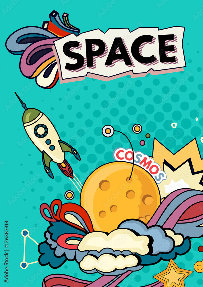 Cartoon vector illustration of space. Moon, planet, rocket, earth, cosmonaut, comet, universe Classification milky way Hand drawn Comics cosmos Cartoon vector illustration of space. Moon, planet, rocket, earth, cosmonaut, comet, universe Classification milky way Hand drawn Comics cosmos