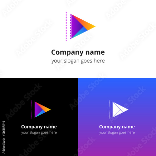 Play music sound button and video movie film strips flat logo icon vector template. Abstract symbol and button with colorful gradient for music, cinema, television, industrial service or company.