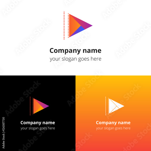 Play music sound button and video movie film strips flat logo icon vector template. Abstract symbol and button with colorful gradient for music, cinema, television, industrial service or company.