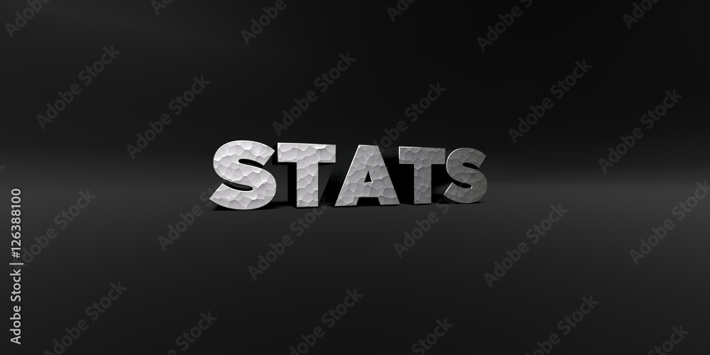 STATS - hammered metal finish text on black studio - 3D rendered royalty free stock photo. This image can be used for an online website banner ad or a print postcard.