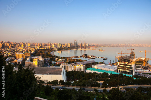 Aerial view of Baku  Azerbaijan in the evening