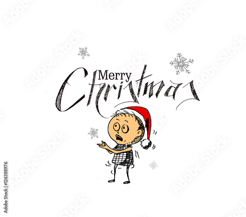 Merry Christmas! Cartoon Style Hand Sketchy drawing of a Little funny Baby Santa background, vector illustration