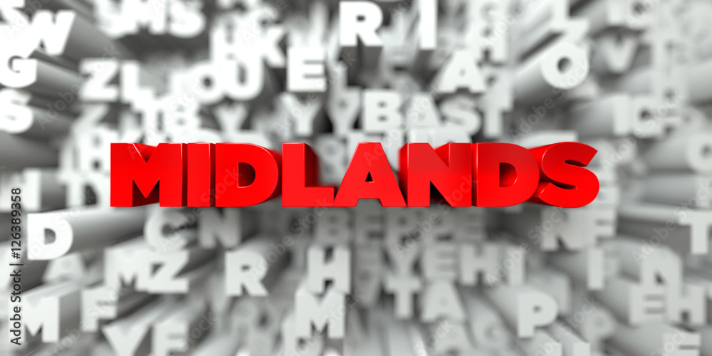MIDLANDS - Red text on typography background - 3D rendered royalty free stock image. This image can be used for an online website banner ad or a print postcard. MIDLANDS - Red text on typography background - 3D rendered royalty free stock image. This image can be used for an online website banner ad or a print postcard.