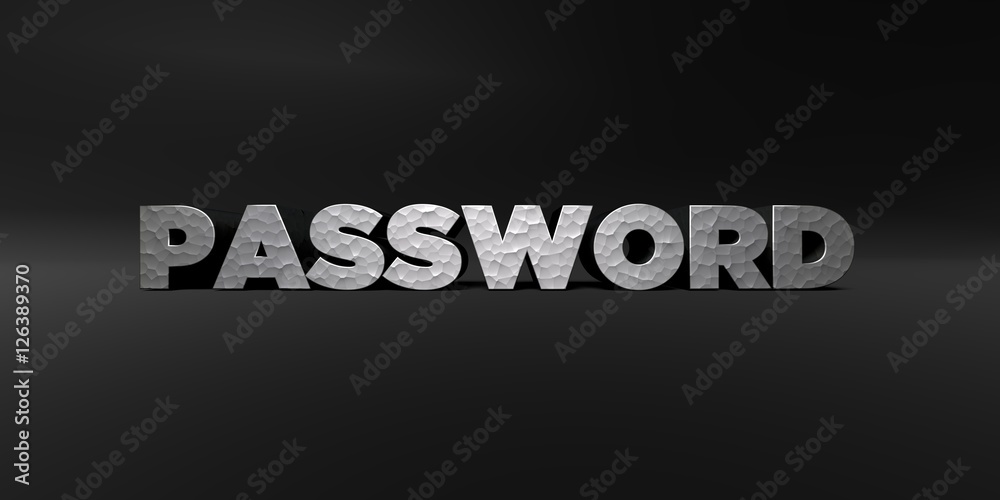 PASSWORD - hammered metal finish text on black studio - 3D rendered royalty free stock photo. This image can be used for an online website banner ad or a print postcard. PASSWORD - hammered metal finish text on black studio - 3D rendered royalty free stock photo. This image can be used for an online website banner ad or a print postcard.