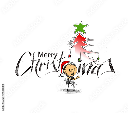 Merry Christmas! Cartoon Style Hand Sketchy drawing of a Little funny Baby Santa background, vector illustration