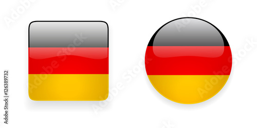 Glossy German flag vector icons. Round and square shiny icons with national flag of Germany.
