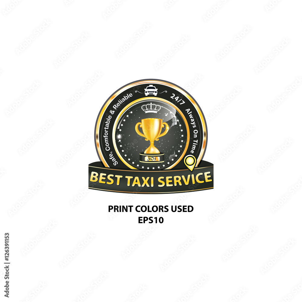 Best Taxi service, Safe, comfortable and reliable. 7/24, Always on time - elegant ribbon / sticker for taxi's companies. Print colors used Best Taxi service, Safe, comfortable and reliable. 7/24, Always on time - elegant ribbon / sticker for taxi's companies. Print colors used