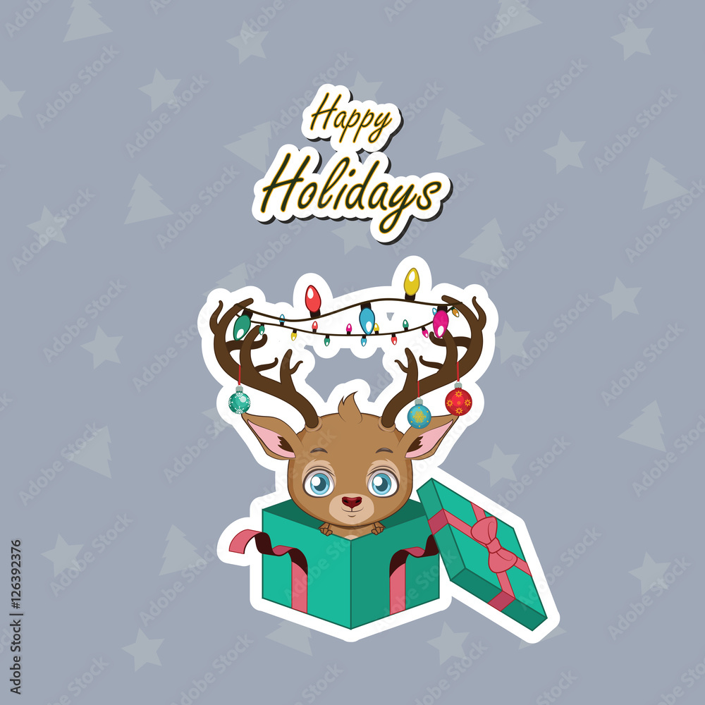 Greeting of a cute reindeer with decorated antlers Greeting of a cute reindeer with decorated antlers
