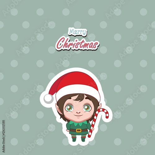 Greeting of a cute elf holding a candy cane