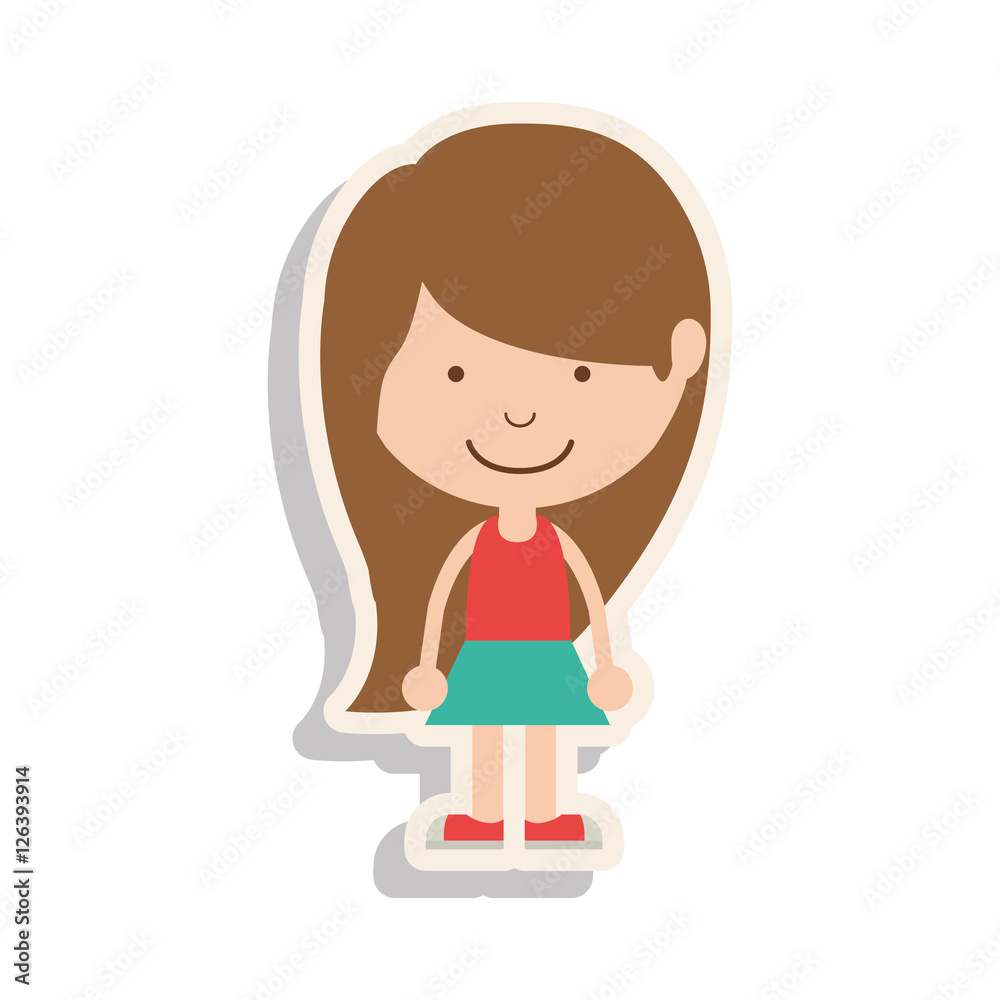 silhouette girl brown hair and skirt with shadow vector illustration