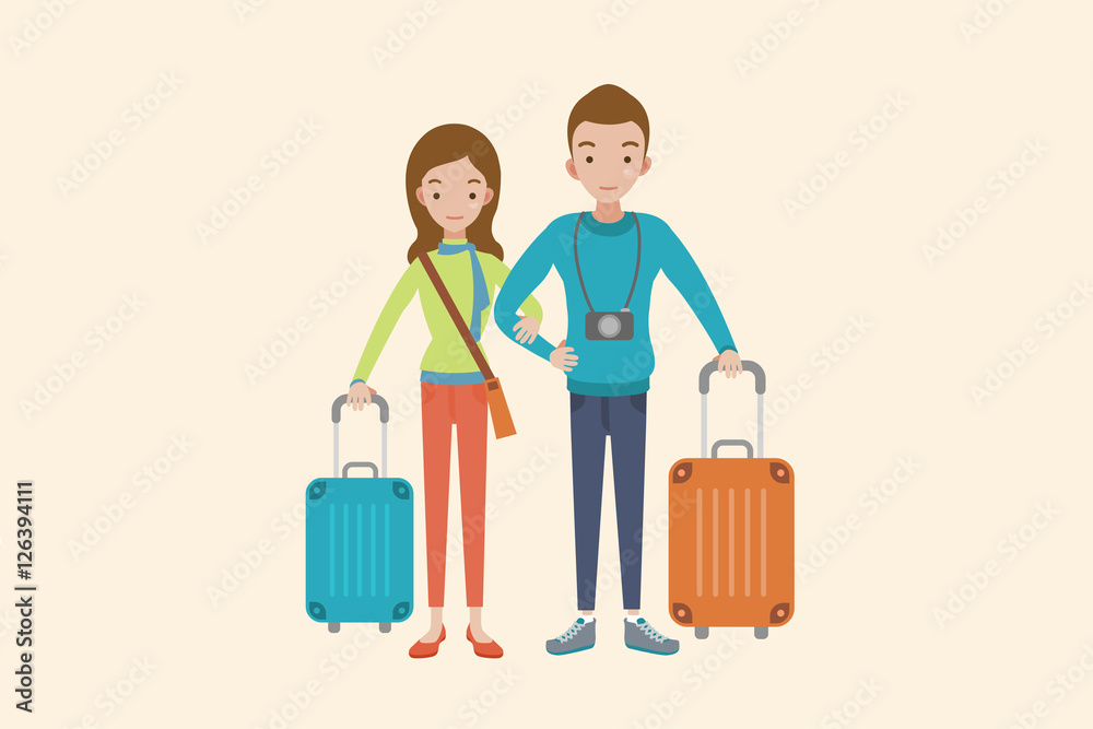 man and woman traveling together man and woman traveling together