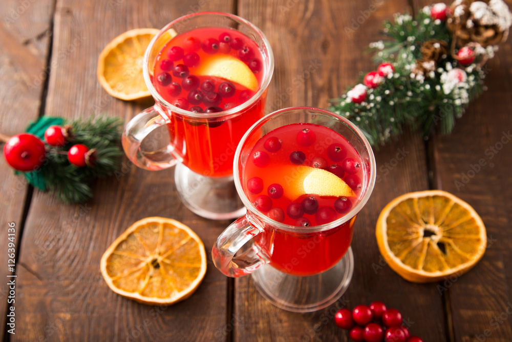 Christmas card. hot spicy Christmas drink of cranberry and spice Christmas card. hot spicy Christmas drink of cranberry and spice