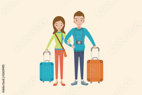 man and woman traveling together