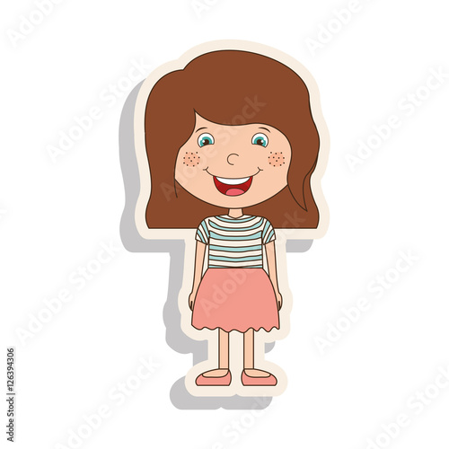silhouette girl with brown hair short and skirt and shadow vector illustration