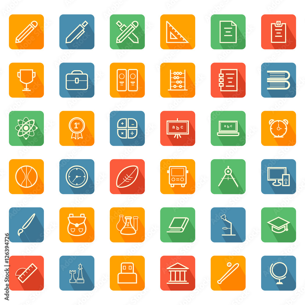 Education School Icon Symbol Set Collection - Square Shadow Education School Icon Symbol Set Collection - Square Shadow