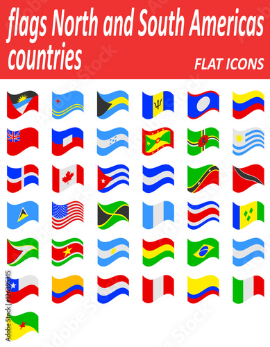 flags north and south americas countries flat icons vector illus