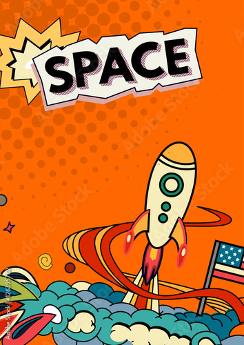 Cartoon vector illustration of space. Moon, planet, rocket, earth, cosmonaut, comet, universe Classification milky way Hand drawn Comics cosmos