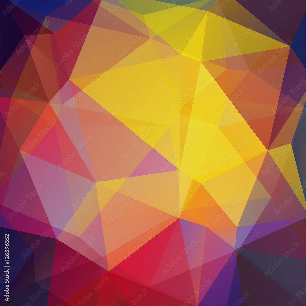 Abstract mosaic background. Triangle geometric background. Design elements. Vector illustration. Purple, red, yellow colors