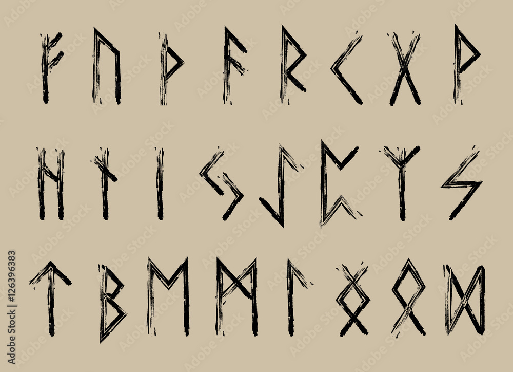 Rune set of letters, runes alphabet. Runic alphabet. Writing ancient. Futhark. Vector illustration Rune set of letters, runes alphabet. Runic alphabet. Writing ancient. Futhark. Vector illustration