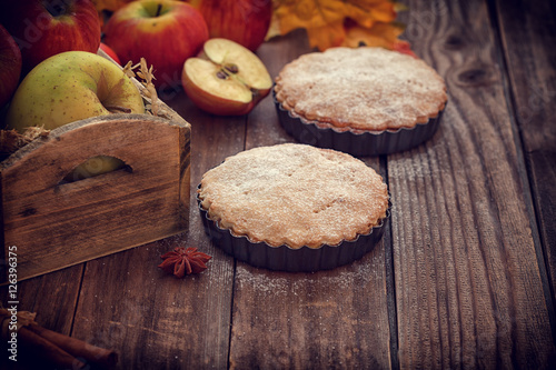 Apple tart with cinnamon and copy space 