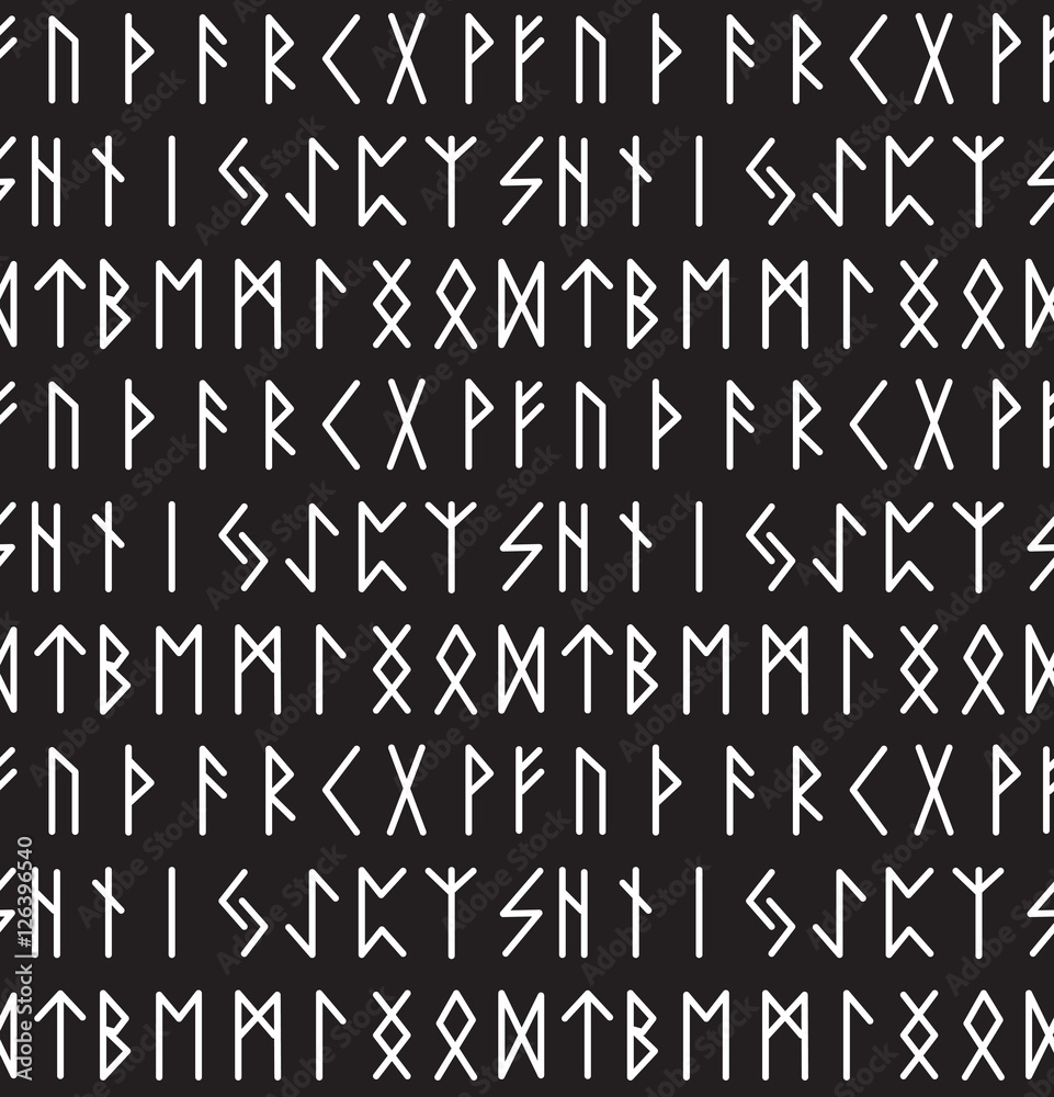 Runes seamless pattern. Runic alphabet wallpaper. Writing ancient