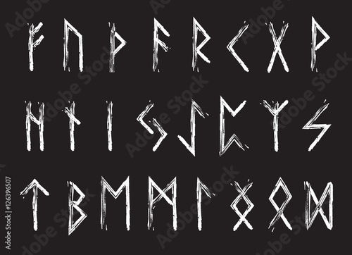 Rune set of letters, runes alphabet. Runic alphabet. Writing ancient. Futhark. Vector illustration photo