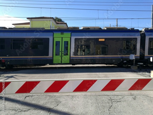 Obraz na plátně Train at level crossing