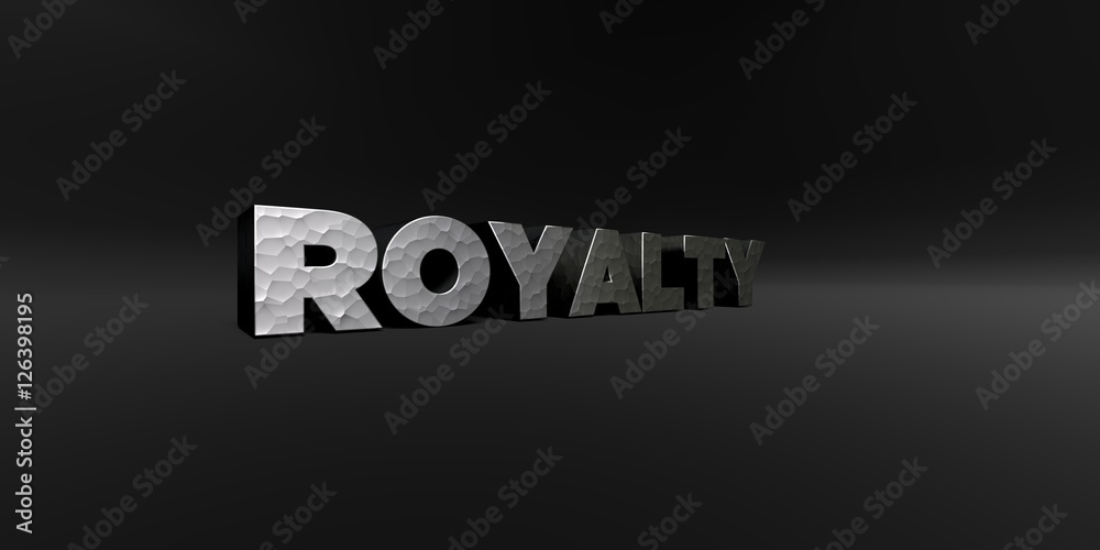 ROYALTY - hammered metal finish text on black studio - 3D rendered royalty free stock photo. This image can be used for an online website banner ad or a print postcard.