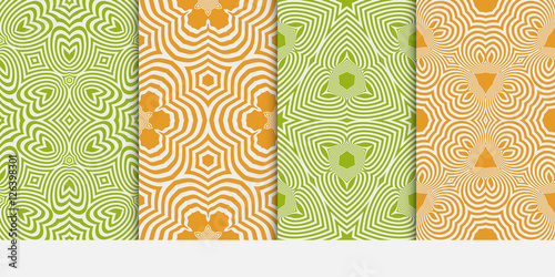 Set of seamless vector patterns. Geometric ornament. Modern design for background, wallpaper, invitation. orange, green color