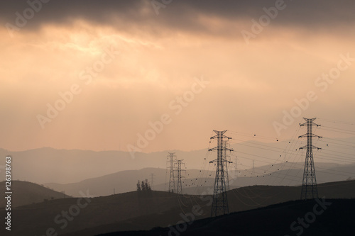 Electric towers in the mist