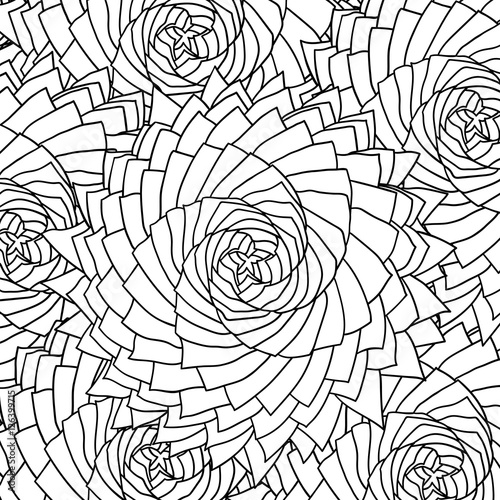 Black and white contour fractal flowers pattern for coloring books