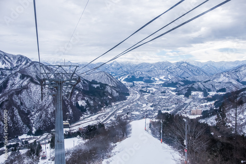 View of snow mountain from Gala Yuzawa Ski Resort in Niigata Prefecture, Japan photo