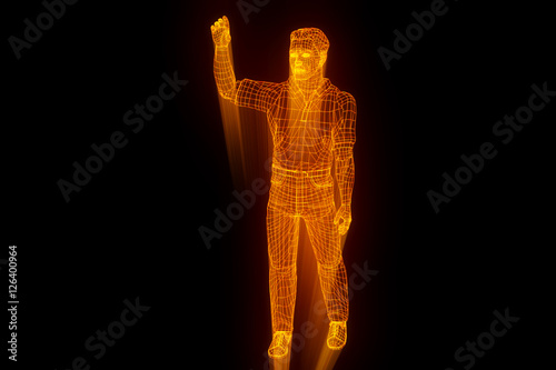 Human Wireframe Hologram in Motion. Nice 3D Rendering 