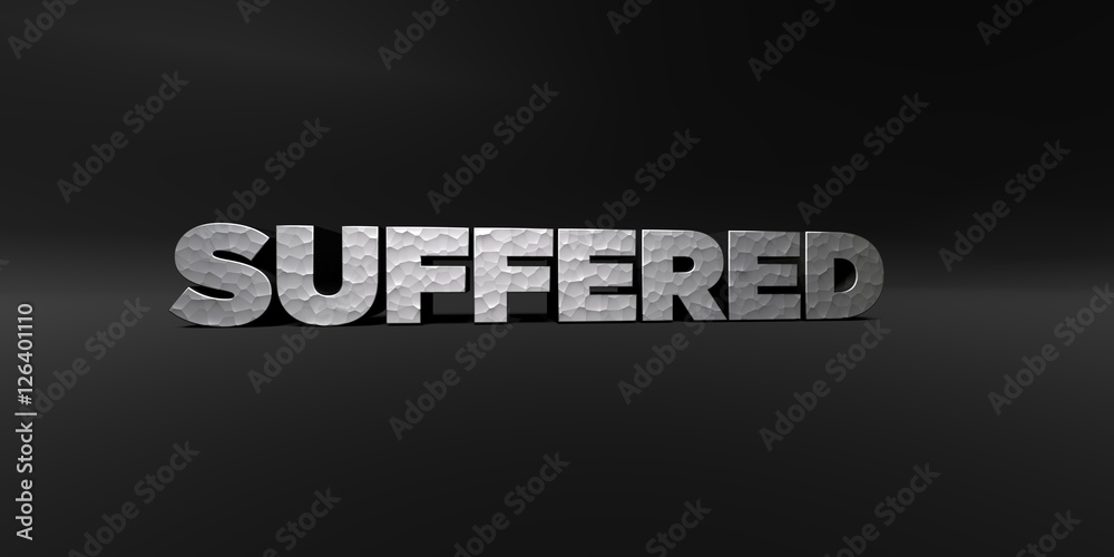SUFFERED - hammered metal finish text on black studio - 3D rendered royalty free stock photo. This image can be used for an online website banner ad or a print postcard. SUFFERED - hammered metal finish text on black studio - 3D rendered royalty free stock photo. This image can be used for an online website banner ad or a print postcard.