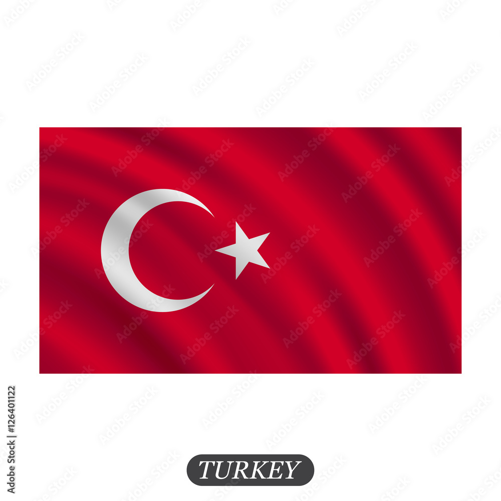 Waving Turkey flag on a white background. Vector illustration