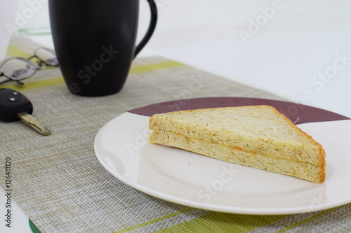 Sandwich in white plate, selective focus