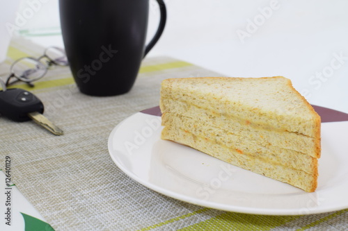 Sandwich in white plate, selective focus