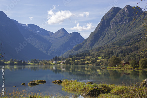 Mountain lake in the valley, Norway