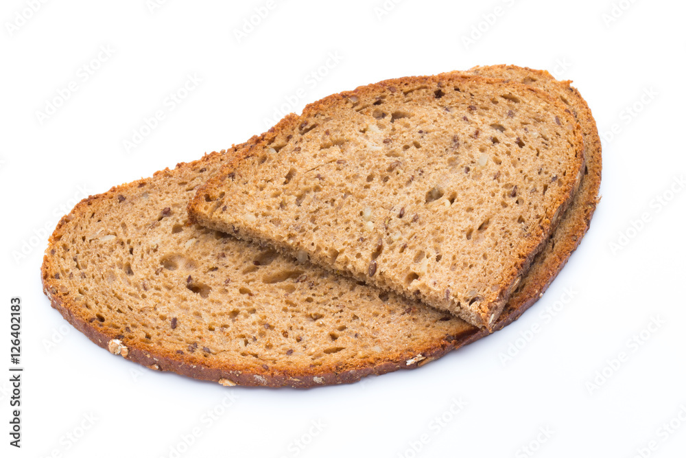 Slices of rye bread isolated on white background. Slices of rye bread isolated on white background.