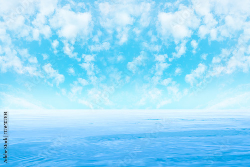 Water and blue sky with clouds. copy space.