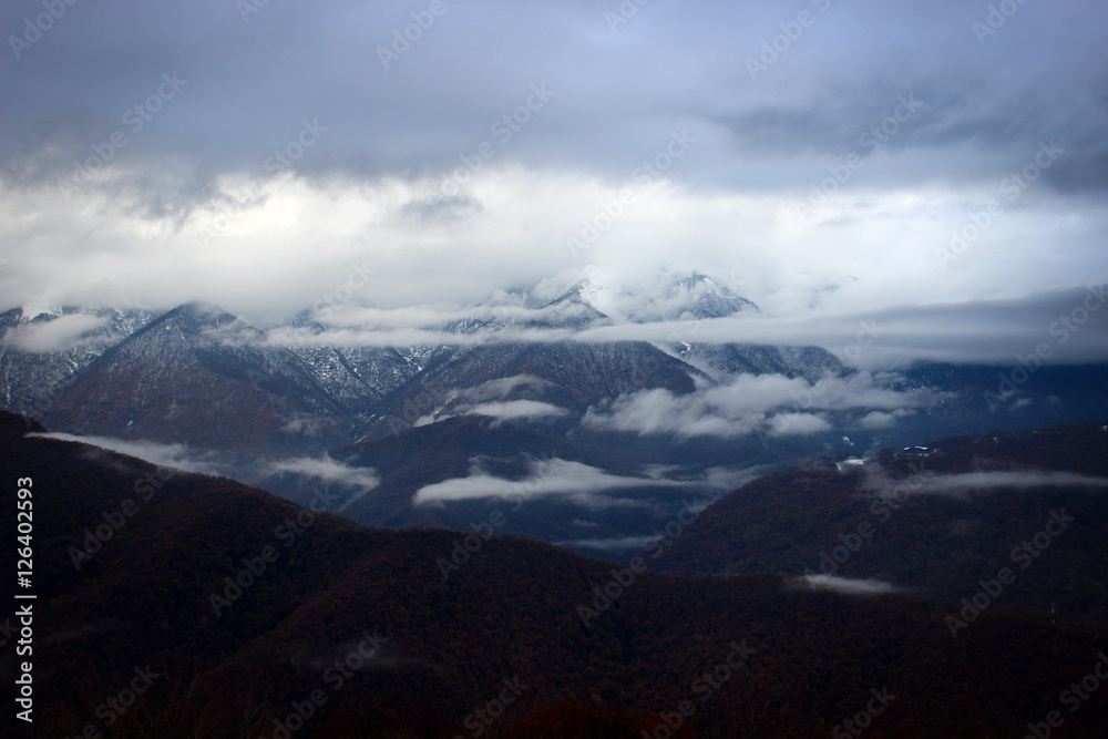 Cloudy Caucasus mountains of Sochi region, Russia
