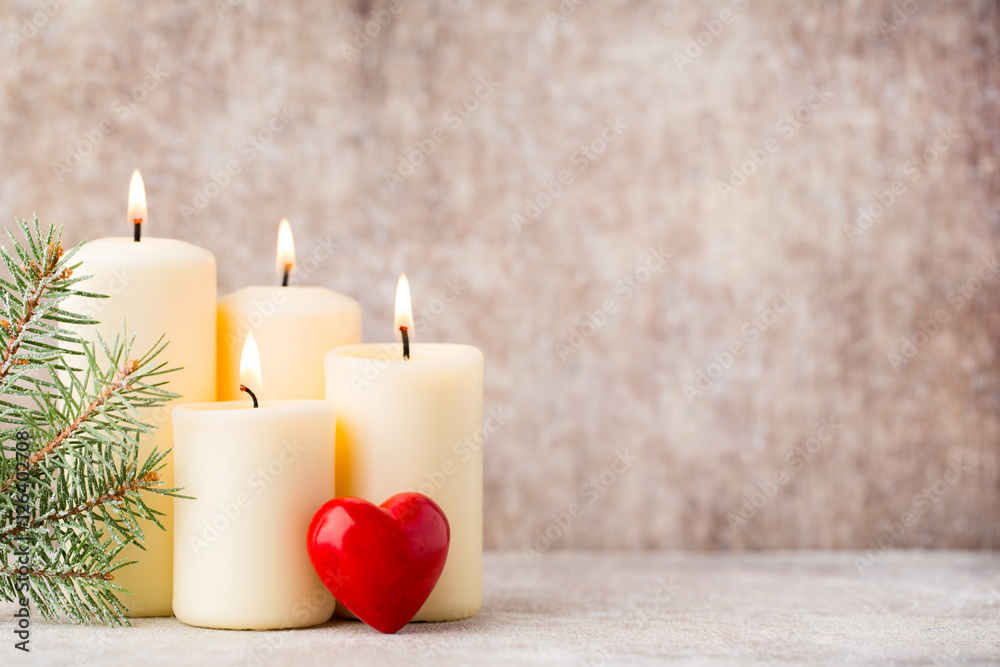 Christmas candles and lights. Christmas background. Christmas candles and lights. Christmas background.