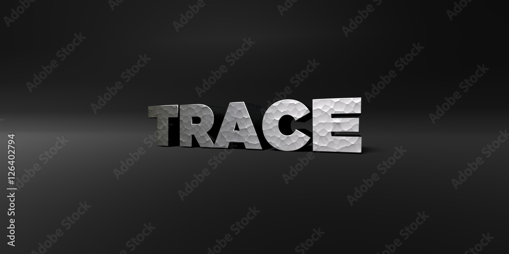 TRACE - hammered metal finish text on black studio - 3D rendered royalty free stock photo. This image can be used for an online website banner ad or a print postcard. TRACE - hammered metal finish text on black studio - 3D rendered royalty free stock photo. This image can be used for an online website banner ad or a print postcard.