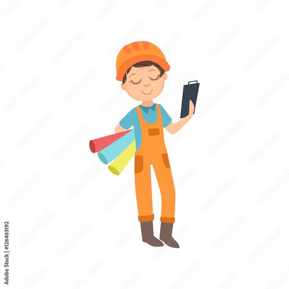 Boy With Three Wallpaper Rolls And A Checklist, Kid Dressed As Builder On The Construction Site Future Dream Profession Set Illustration Boy With Three Wallpaper Rolls And A Checklist, Kid Dressed As Builder On The Construction Site Future Dream Profession Set Illustration