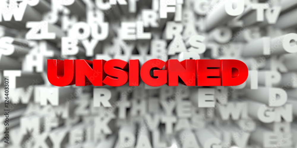 UNSIGNED -  Red text on typography background - 3D rendered royalty free stock image. This image can be used for an online website banner ad or a print postcard.