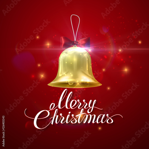 Merry Christmas. Golden Christmas Bell.