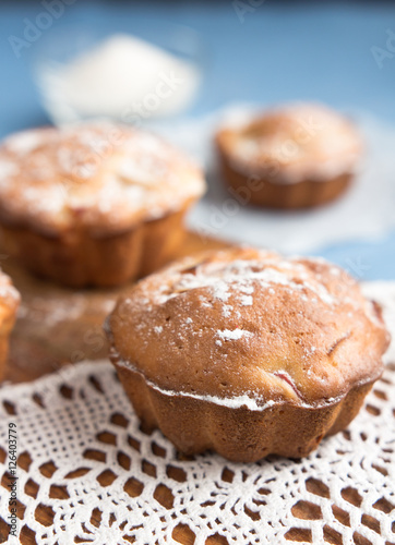 Fresh baked muffins, cakes, cupcakes for breakfast in a rural rustic style